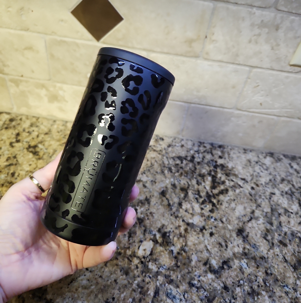 Brumate Black Leopard Slim Can Cooler